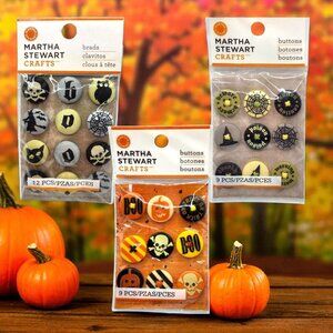 Martha Steward Classic Halloween Buttons & Witch Brads 3 Pks Retired 2011 Cats
